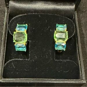Blue & green stone hoop earrings